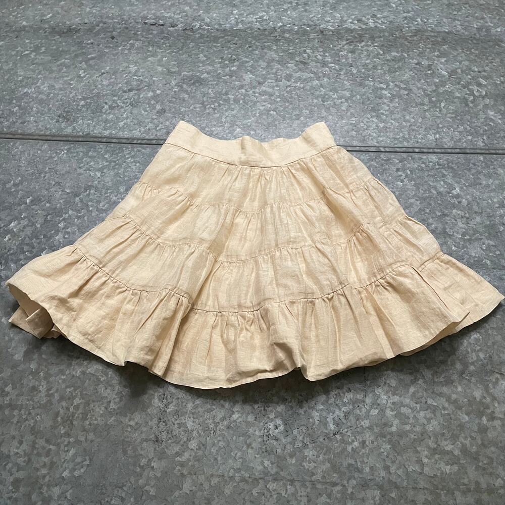 Sandro Linen Blend Tiered Mini Skirt 36 Cream Peasant Cottage Country Western